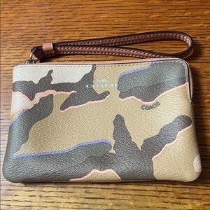 Coach Camo Coated Canvas Wristlet Pink and Green Style # F32074